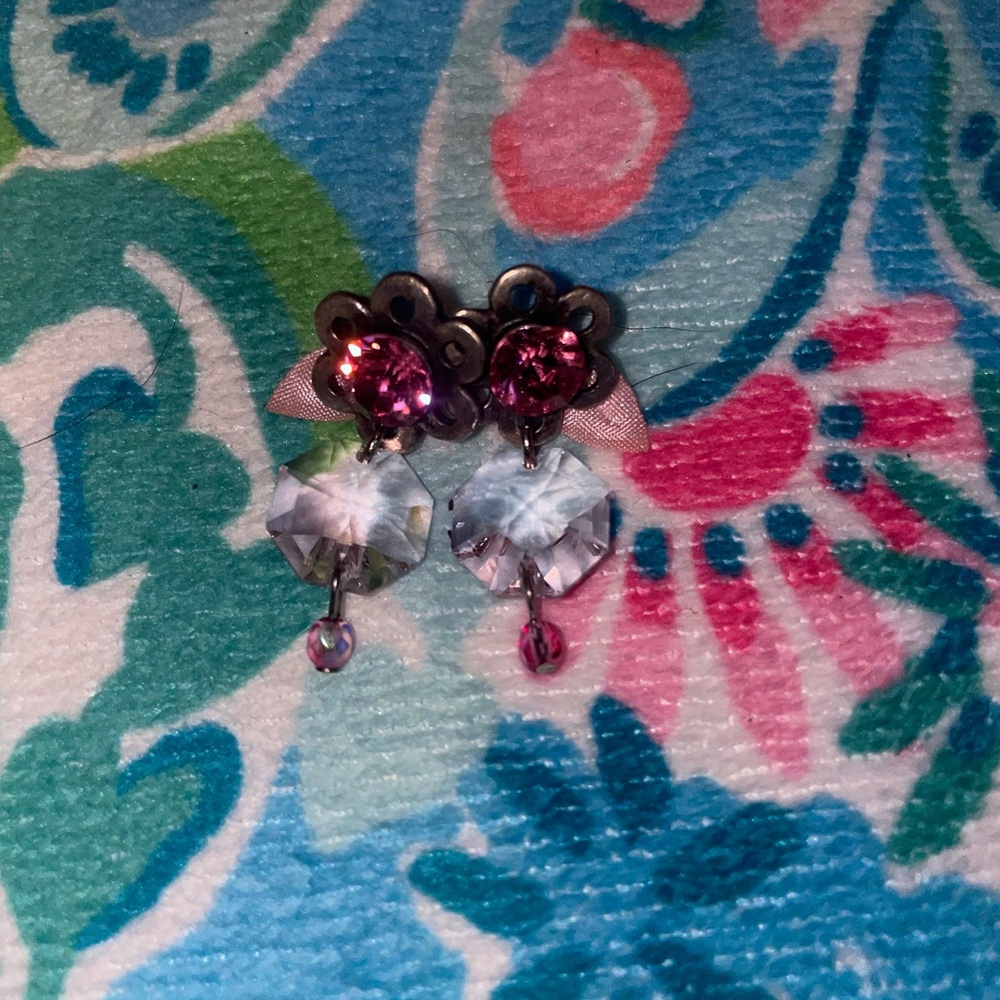 Pink Beaded Flower Earrings